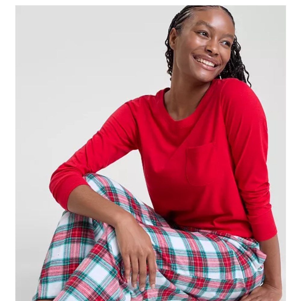 Red Long Sleeve Pajama Top with Plaid Pants